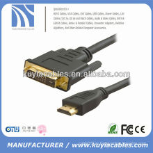 De alta velocidad de oro plateado 1,8 m 6FT negro DVI a HDMI macho a cable macho